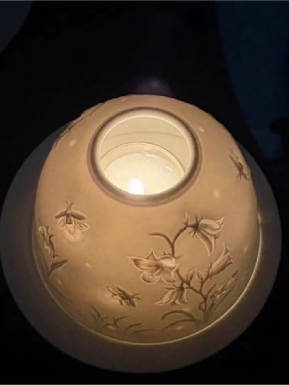 Bernardaud Limoges Bluebell and Firefly Lithopane White Porcelain Fairy Lamp